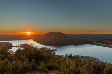 Sunset over the hills of a former coal mine near the Belgium city of Maasmechelen. This area has been redesigned into an amazing national park with spectacular wide views over the area