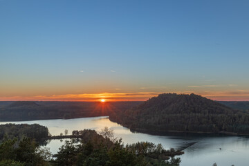 Sunset over the hills of a former coal mine near the Belgium city of Maasmechelen. This area has been redesigned into an amazing national park with spectacular wide views over the area