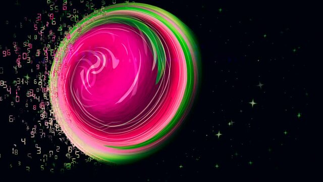 Smooth 4K Ultra HD looping animated colorful abstract planet background with disintegration random numbers effect. seamless looping video background.