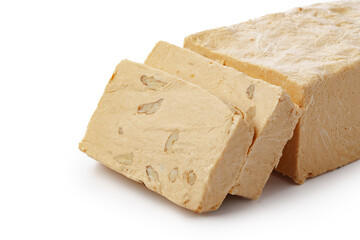 Turkish dessert halva slices isolated on white