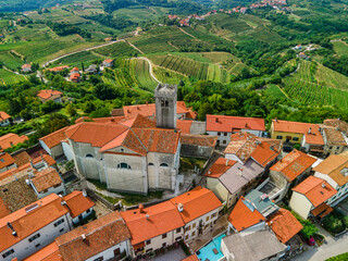 Smartno Townscape and Goriska Brda a Famous Wine Region of Slovenia Located Near Italy. Drone Aerial view - obrazy, fototapety, plakaty