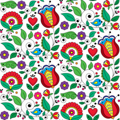 Scandinavian folk art vector seamless pattern with floral design nspired by traditional embroidery patterns from Sweden - textile of fabric print ornament

