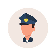 Police head isolated illustration on white background. Police head clipart. Police head flat icon.