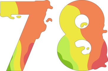 Illustration of colored numbers 7 and 8 on a white background. Vector image for beautiful inscriptions, logos, ready to use, eps. For your design
