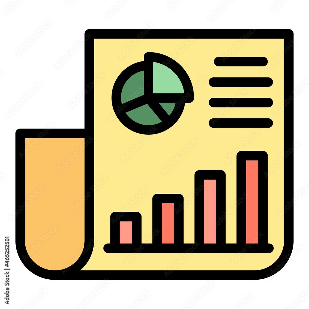 Poster charts in a document icon. outline charts in a document vector icon color flat isolated