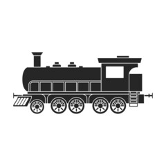 Locomotive with wagon vector black icon. Vector illustration railway train. on white background. Isolated black illustration icon of locomotive and wagon . - obrazy, fototapety, plakaty