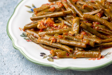 Traditional delicious Turkish food; fresh green black eyed peas food (Turkish name; Zeytinyagli yesil taze borulce or acebek)