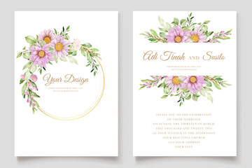 Fototapeta na wymiar hand drawn daisy floral invitation card set 