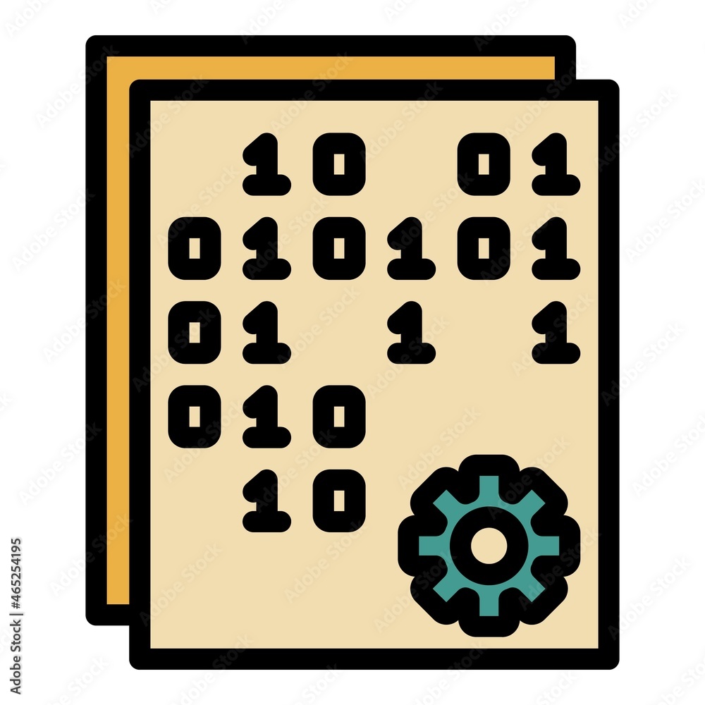 Poster binary code and gear icon. outline binary code and gear vector icon color flat isolated