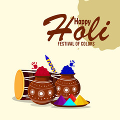 Happy holi festival of color with colorful gulal and dhol