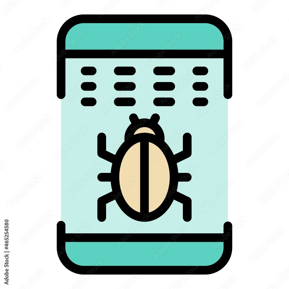 Poster bug in smartphone application icon. outline bug in smartphone application vector icon color flat iso