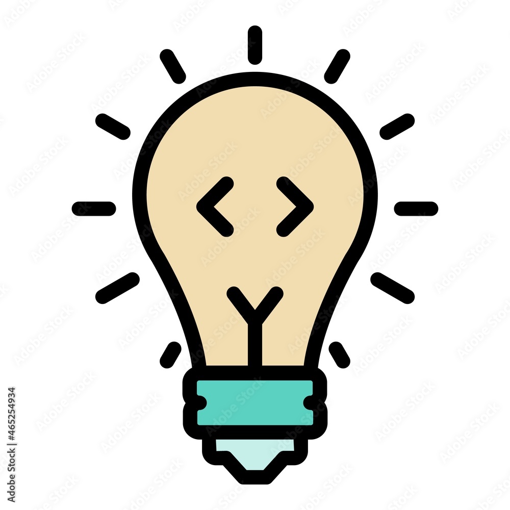 Poster code in light bulb icon. outline code in light bulb vector icon color flat isolated