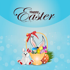 Happy easter celebration background with easter eggs and easter bunny