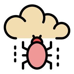Bug on a cloud icon. Outline bug on a cloud vector icon color flat isolated