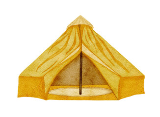 Hand drawn watercolor illustration with camping tent isolated on white backgroun © BarvArt