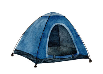 Hand drawn watercolor illustration with camping tent isolated on white backgroun © BarvArt
