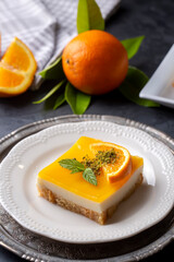 A delicious Turkish dessert; Etimek dessert with orange, orange cake, orange milk cake (Turkish name; Portakalli etimek tatlisi)