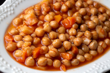 Traditional delicious Turkish food; Chickpea stew (Turkish name; Nohut pilaki)