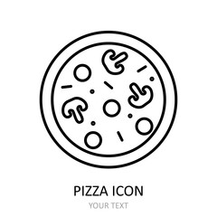Vector illustration with pizza icon. Outline drawing.