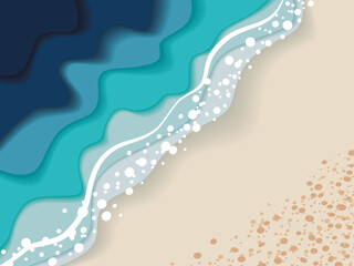 Sea surf and sand. Waves, sand and bubbles. Abstract PaperCut-style background	
