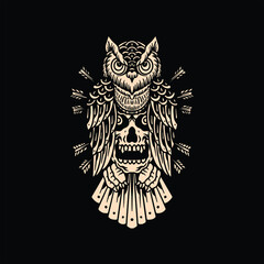 skull owl tattoo illustration vector design