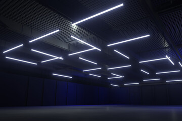 Empty hall exhibition centre.The backdrop for exhibition stands, booth,market,trade show.Conversation for activity,meeting.Arena for entertainment,event,sports.3d Background for online.3d render.