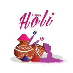 Holi indian hindu festival background with color mud pot
