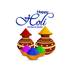 Holi indian hindu festival background with color mud pot