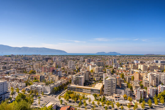 View of the city Vlore in Albania. Vlore is the second largest port city of Albania