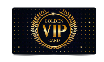Gold VIP card, invitation on a dark background with glow.