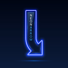 Neon pointer arrow with vertical text. Direction indicator.