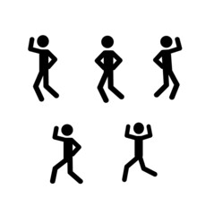 stick man dancing in different poses, human figure, silhouette isolated on white background