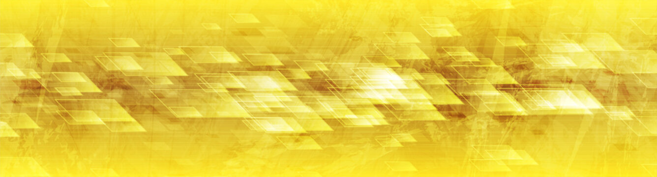 Golden yellow grunge tech geometric abstract background. Vector banner design