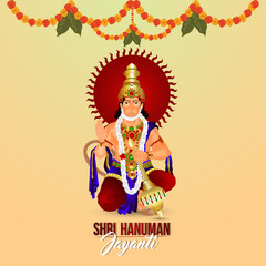 Creative illustration of happy hanuman jayanti celebration background with lord hanuman weapon