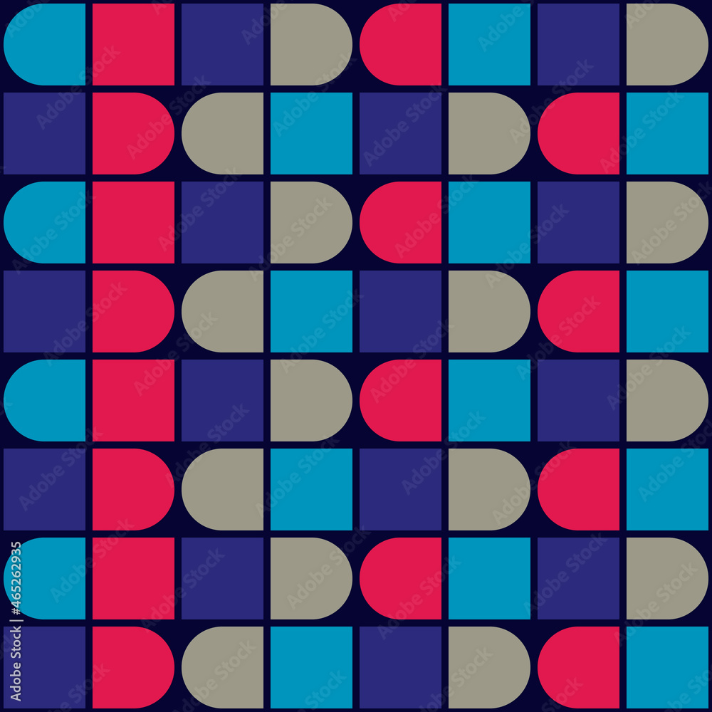 Fototapete identical lines with squares and rounded shapes. vector with various blue and pink mosaics.