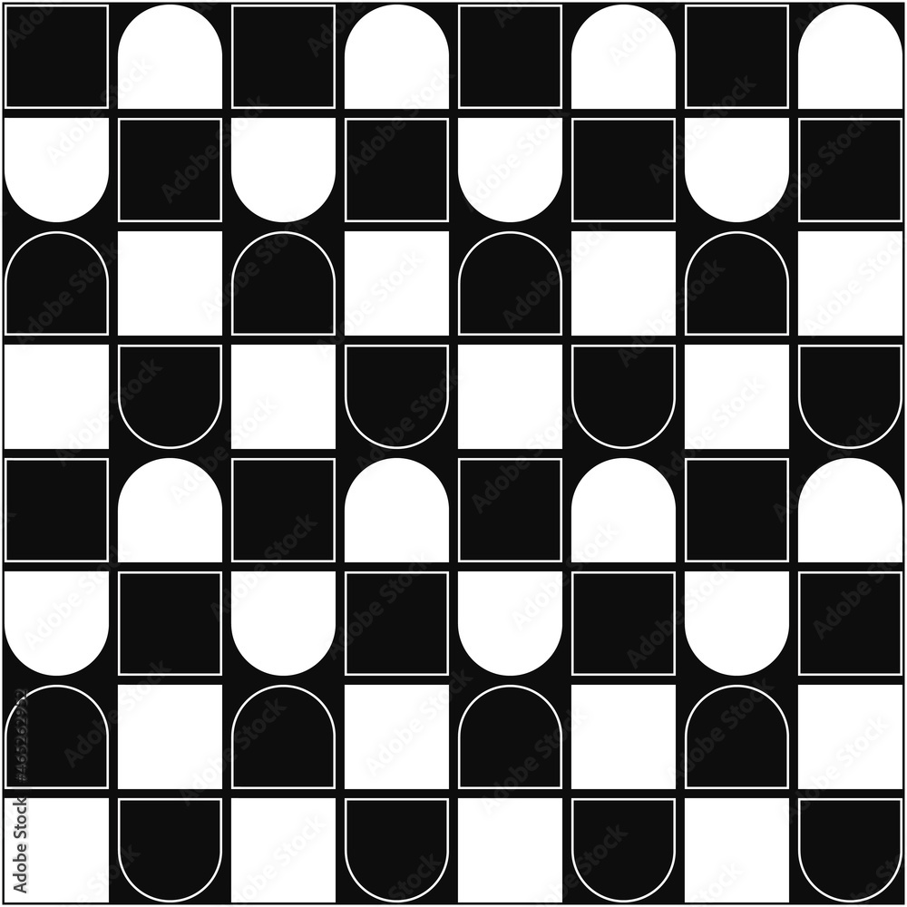Poster Chess squares and rounded shapes. Vector with checkerboard pattern.