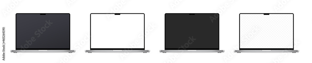 Wall mural set of realistic laptops. modern laptop computer vector mockup isolated on white. electronic gadgets