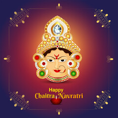 Creative kalash and illustration of goddess durga for happy navratri