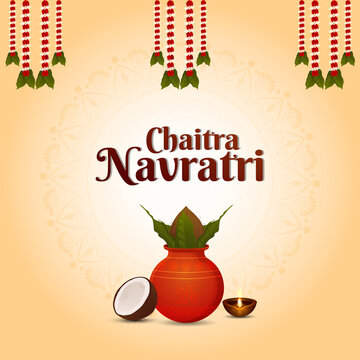 Happy Navratri Celebration Card With Creative Kalash