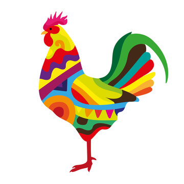 Cartoon rooster. Colored cock. Vector illustration.