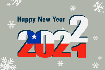 New year's card 2022. Demonstrates an element of the flag of Chile, a festive inscription and snowflakes. It can be used as a banner flyer, postcard, website, or national greeting.