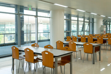 Tables and chairs in the dining hal