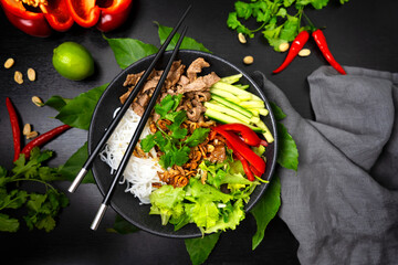 Bun Bo Nam Bo, Rice Noodle Salad, Vietnam Noodle, Reisnudelsalat mit Rindfleisch, with beef,...