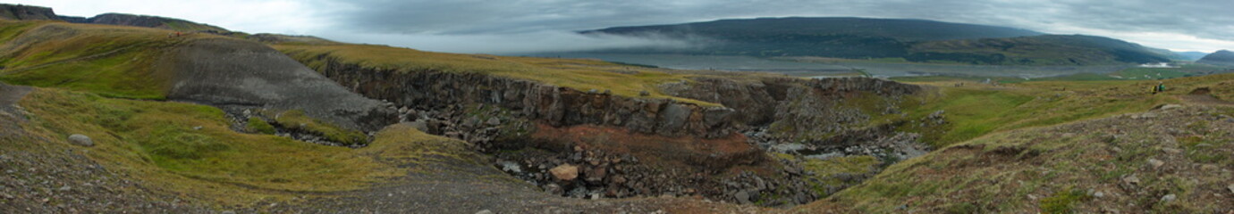 Canyon of the river Stekkalaekur at lake Lagarfljot on Iceland, Europe
