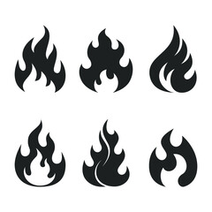 Flame graphic icons set. Flame signs isolated on white background. Flame symbols in flat design. Vector illustration
