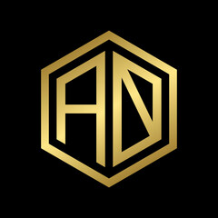 golden initial letter AO hexagon logo design vector