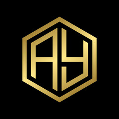 golden initial letter AY hexagon logo design vector