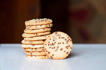 Healthy eating. Cookies with cereals, sesame seeds and seeds.