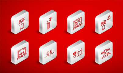 Set line Automatic irrigation sprinklers, Router and wi-fi signal, Smart farming technology, Flower statistics, Plant pot, and icon. Vector