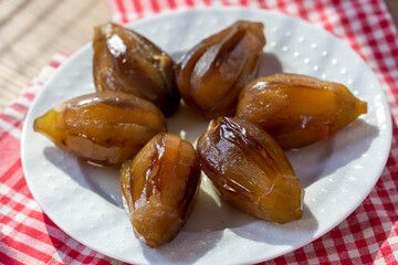 Traditional delicious Turkish dessert eggplant jam (Turkish name; patlican receli)